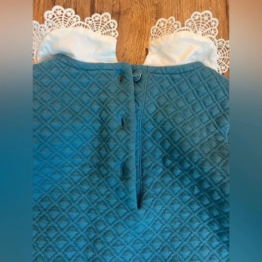 NWOT Janie & Jack Quilted Dress Collared Teal Button 2T